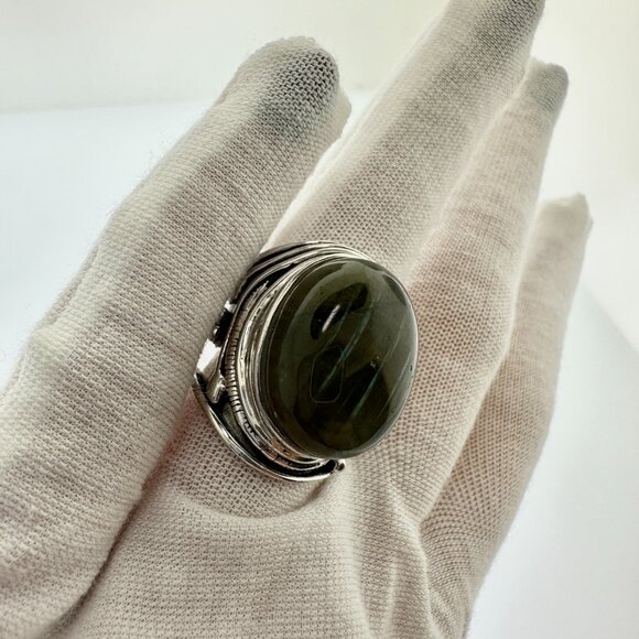 925 Sterling Silver Green Labradorite Statement Ring - Size 8.25 - Picture 9 of 11
